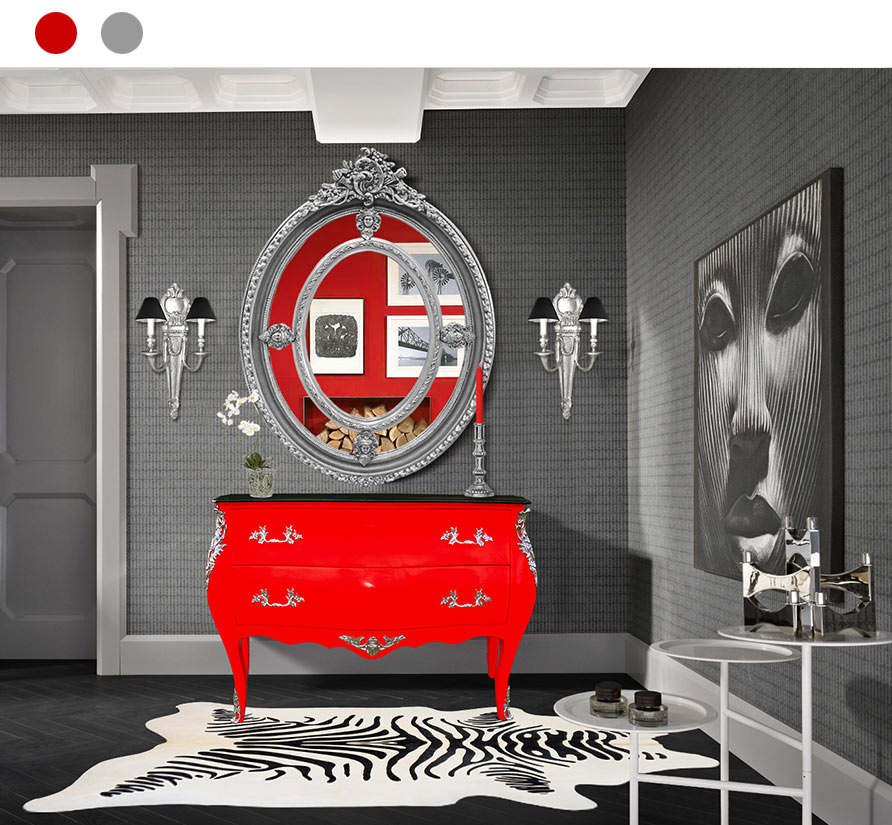 commode baroque rouge dans un environnement gris